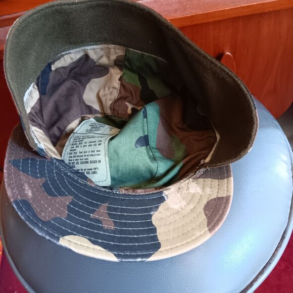 Vintage Woodland Camouflage Cotton/Nylon Military Cap Size 6 3/4 With Ear Flaps - Picture 5 of 8